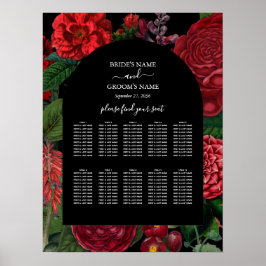 Moody Florals Black Burgundy Wedding Chart Poster