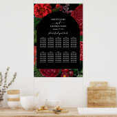 Moody Florals Black Burgundy Wedding Chart Poster (Küche)