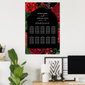 Moody Florals Black Burgundy Wedding Chart Poster (Heimbüro)