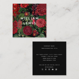 Moody Florals Black Social Media Icons Quadratische Visitenkarte