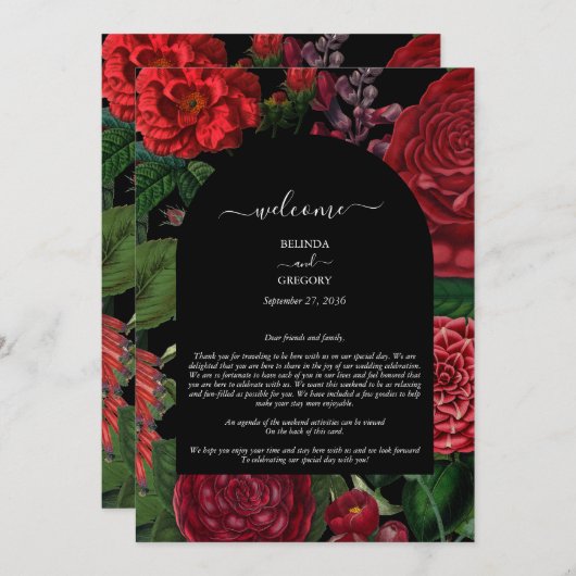 Moody Florals Burgundy Wedding Itinerary Program Programm (Vorne/Hinten)