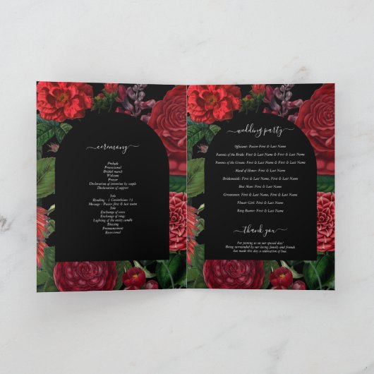 Moody Florals Burgundy Wedding Order of Service Programm (Innenseite)
