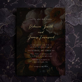 Moody Florals Dark Botanical Calligraphy Wedding Folieneinladung