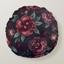 Moody Florals Watercolor Dark Red Pattern Rundes Kissen