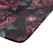 Moody Florals Watercolor Dark Red Pattern Schneidebrett (Ecke)