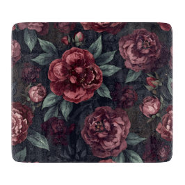 Moody Florals Watercolor Dark Red Pattern Schneidebrett