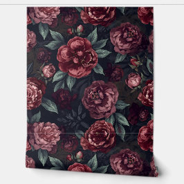 Moody Florals Watercolor Dark Red Pattern Tapete