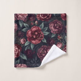 Moody Florals Watercolor Dark Red Pattern Waschlappen