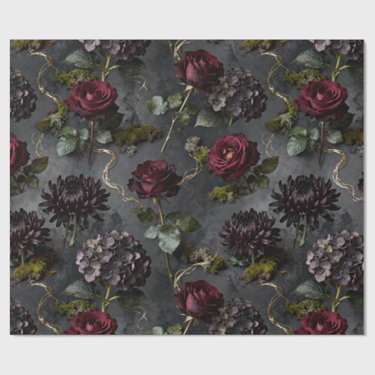 Moody Flower  Dark Floral Gift Geschenkpapier (Flach)