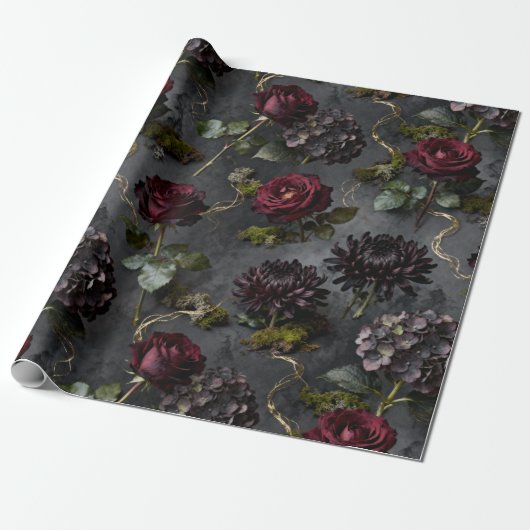 Moody Flower Dark Floral Gift Geschenkpapier (Ungerollt)