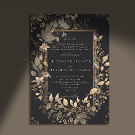 Moody Forest Botanical Classic Gold Patina Wedding Einladung