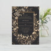 Moody Forest Botanical Classic Gold Patina Wedding Einladung (Stehend Vorderseite)
