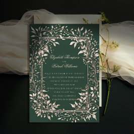 Moody Forest Botanical Emerald Classic Wedding Einladung