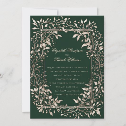 Moody Forest Botanical Emerald Classic Wedding Einladung (Vorderseite)