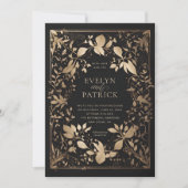 Moody Forest Botanical Modern Classic Gold Wedding Einladung (Vorderseite)