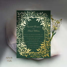 Moody Forest Foliage Elegante Gold Classic Hochzei Folieneinladung