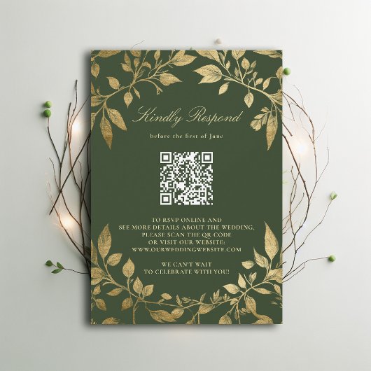 Moody Forest Foliage Frame Modern Classic QR RSVP Karte