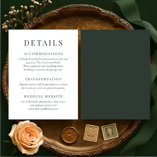 Moody Forest Green Elegant Wedding Details Einladung