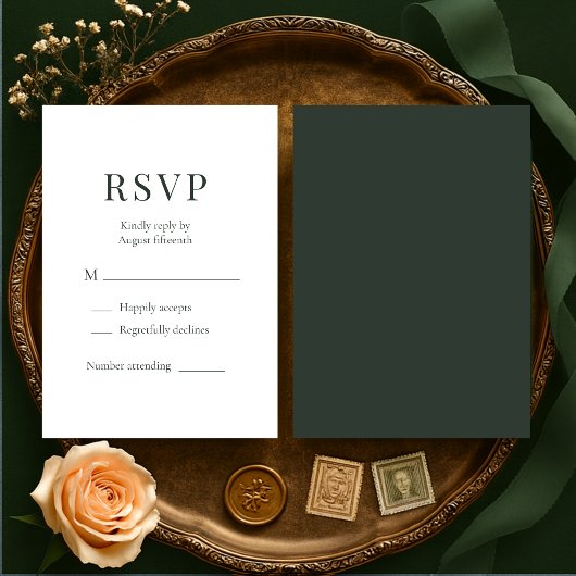 Moody Forest Green Wedding RSVP  Karte