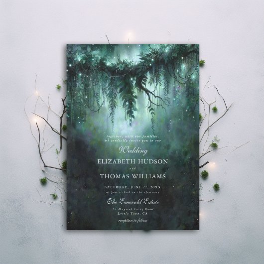 Moody Forest Greenery verzaubert Blue Dark Wedding Einladung