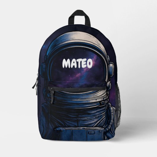 Moody Galaxy Astronaut Portrait in Deep Space Bedruckter Rucksack (Vorderseite)