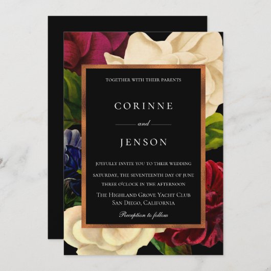 Moody Garden Floral Hochzeit Einladung (Vorne/Hinten)