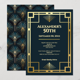 Moody Gatsby Art Deco 50. Geburtstagsfeier Einladung