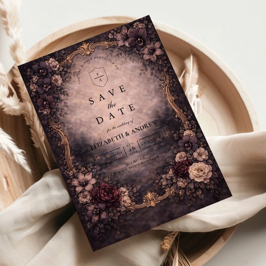 Moody Gold Baroque Wedding Save The Date
