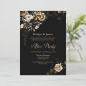 Moody Gold Floral Black Wedding After Party Einladung (Stehend Vorderseite)