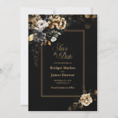 Moody Gold Floral Black Wedding Save The Date (Vorderseite)