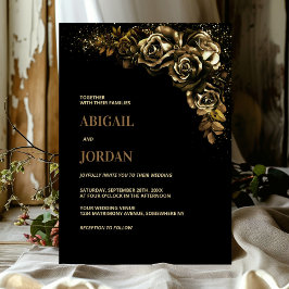 Moody Gold Floral Wedding Einladung