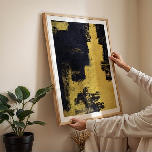 Moody gold & schwarz abstrakte Malergrafik Poster