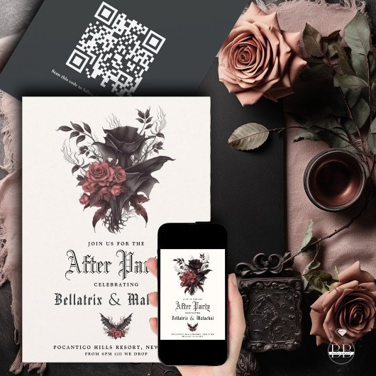 Moody Goth Rosewood nach Party QR Code Save The Date