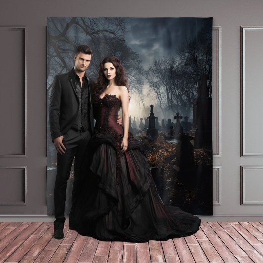 Moody Gothic Autumn Moonlit Graveyard XLarge Wandteppich