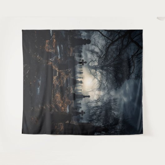 Moody Gothic Autumn Moonlit Graveyard XLarge Wandteppich (Vorderseite (Horizontal))
