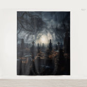 Moody Gothic Autumn Moonlit Graveyard XLarge Wandteppich (Vorderseite)