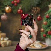 Moody Gothic Black Cat Christmas QR RSVP Card Mitteilungskarte