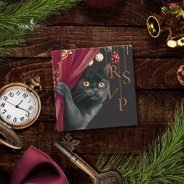 Moody Gothic Black Cat Christmas QR RSVP Card Mitteilungskarte
