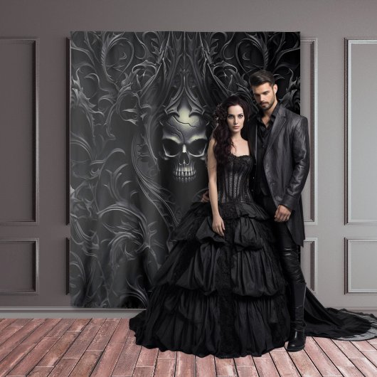 Moody Gothic Black Filigree & Skull XLarge Wandteppich