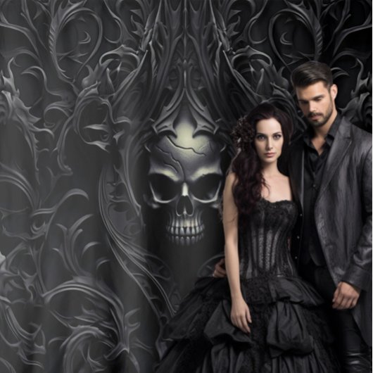 Moody Gothic Black Filigree & Skull XLarge Wandteppich