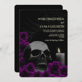 Moody Gothic Black Lila Rose Halloween Skull Einladung (Vorne/Hinten)