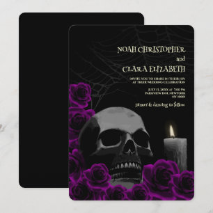 Moody Gothic Black Lila Rose Halloween Skull Einladung
