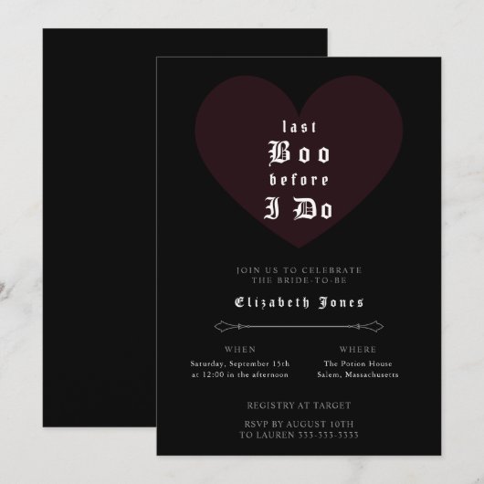 Moody Gothic Bridal Shower Invitation Einladung (Vorne/Hinten)