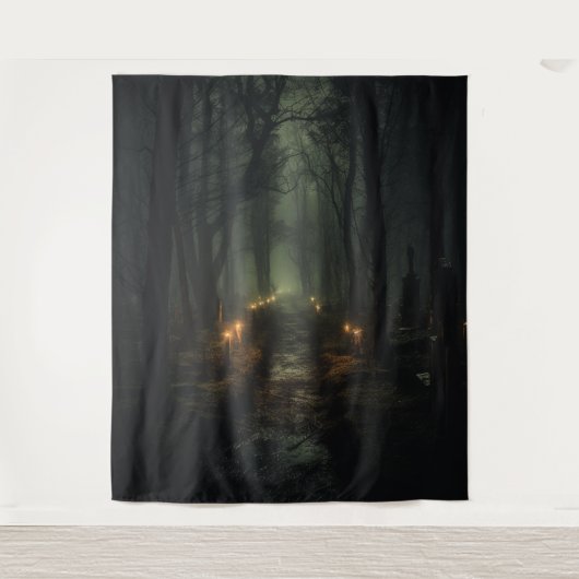 Moody Gothic Candlelit Forest Path XLarge Wandteppich (Vorderseite)