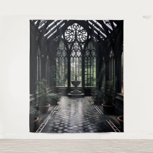 Moody Gothic Conservatory Room & Fountain XLarge Wandteppich (Vorderseite)