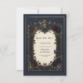 Moody Gothic Crest Navy Burgundy Gold Medieval  Save The Date (Vorderseite)