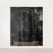 Moody Gothic Dark Alter mit Ravens XLarge Wandteppich (Vorderseite)
