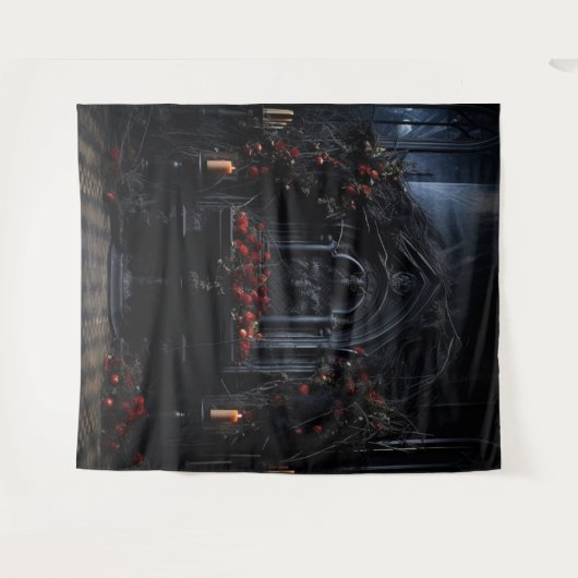 Moody Gothic Dark Alter mit Rote Rosen XLarge Wandteppich (Vorderseite (Horizontal))