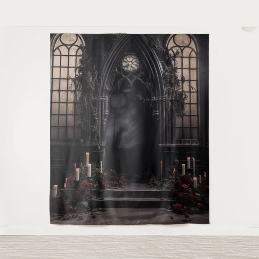 Moody Gothic Dark Arch Alter & Wine Blume XLarge Wandteppich (Vorderseite)