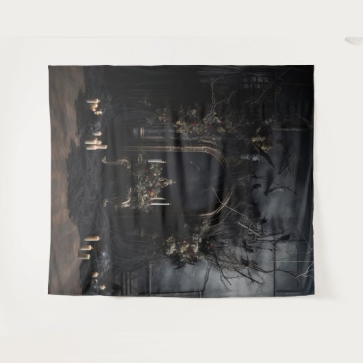 Moody Gothic Dark Arched Alter mit Ravens XLarge Wandteppich (Vorderseite (Horizontal))